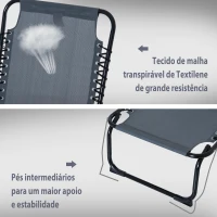 Outsunny Espreguiçadeira dobrável reclinável e ajustável 4 posições para jardim com sistema de laço Estrutura de Aço 197x58x76 cm cinza(m-5)