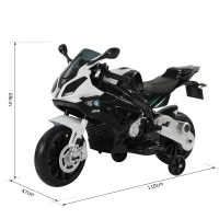 HOMCOM Moto Elettrica per Bambini 3-8 Anni con Licenza BMW, Velocità 2.5-5Km/h, Motocicletta Elettrica con Batteria 12V, Rotelle e Luci, 110x47x69 cm, Nero e Bianco(m-3)