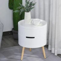 HOMCOM Table basse - table de chevet avec 2 compartiments de rangement - table d'appoint bout de canapé plateau MDF - dim. Ø 38 x 48 cm - blanc(m-10)