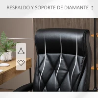 Vinsetto Silla Despacho Ergonómica Silla de Oficina Giratoria y Basculante con Respaldo Alto y Reposacabezas Acolchado Piel Sintética 66x69x113-121 cm Negro(m-8)