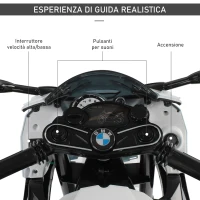 HOMCOM Moto Elettrica per Bambini 3-8 Anni con Licenza BMW, Velocità 2.5-5Km/h, Motocicletta Elettrica con Batteria 12V, Rotelle e Luci, 110x47x69 cm, Nero e Bianco(m-5)