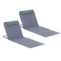 Outsunny Set 2 Saltele Plaja Gri – Pliabile cu Spatar Reglabil(m-1)