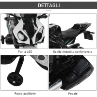 HOMCOM Moto Elettrica per Bambini 3-8 Anni con Licenza BMW, Velocità 2.5-5Km/h, Motocicletta Elettrica con Batteria 12V, Rotelle e Luci, 110x47x69 cm, Nero e Bianco(m-7)