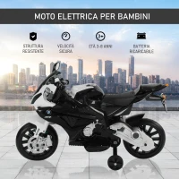 HOMCOM Moto Elettrica per Bambini 3-8 Anni con Licenza BMW, Velocità 2.5-5Km/h, Motocicletta Elettrica con Batteria 12V, Rotelle e Luci, 110x47x69 cm, Nero e Bianco(m-4)