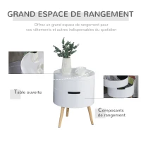 HOMCOM Table basse - table de chevet avec 2 compartiments de rangement - table d'appoint bout de canapé plateau MDF - dim. Ø 38 x 48 cm - blanc(m-5)