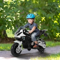 HOMCOM Moto Elettrica per Bambini 3-8 Anni con Licenza BMW, Velocità 2.5-5Km/h, Motocicletta Elettrica con Batteria 12V, Rotelle e Luci, 110x47x69 cm, Nero e Bianco(m-10)