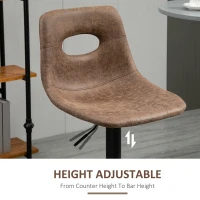 HOMCOM Bar Stools Set of 2, Adjustable Breakfast Dining Stools with Backrest, Footrest, Microfiber Cloth Kithchen Island Counter, Brown(m-5)