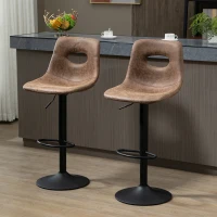 HOMCOM Bar Stools Set of 2, Adjustable Breakfast Dining Stools with Backrest, Footrest, Microfiber Cloth Kithchen Island Counter, Brown(m-1)