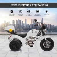 HOMCOM Moto Elettrica per Bambini 6V a 3 Ruote con Luci e Musica, Velocità 3km/h, Età 18-36 Mesi, 87x46x54cm, Bianco(m-4)