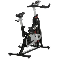 HOMCOM Indoor Exercise Bike, Stationary Bike, Cycling Machine with Adjustable Seat & Resistance, Wheels, 18kg Flywheel, Cup Holder and LCD Monitor(m-8)