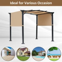 Outsunny Outdoor Retractable Pergola Garden Gazebo with Two Adjustable Side Canopy Overhead Sun Shade Backyard Canopy Cover, Steel Khaki 2.96x2.45x2.3m(m-7)