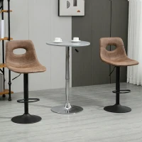 HOMCOM Bar Stools Set of 2, Adjustable Breakfast Dining Stools with Backrest, Footrest, Microfiber Cloth Kithchen Island Counter, Brown(m-12)