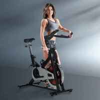 HOMCOM Indoor Exercise Bike, Stationary Bike, Cycling Machine with Adjustable Seat & Resistance, Wheels, 18kg Flywheel, Cup Holder and LCD Monitor(m-2)