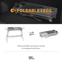 Outsunny Stainless Steel Portable Foldable Charcoal BBQ Barbecue Grill Outdoor Cooker with non-stick grill pan for Camp Party Picnic(m-4)