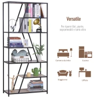 HOMCOM Scaffale Libreria da Parete in Stile Industriale con 9 Ripiani Asimmetrici in Legno e Metallo Nero 80x33x180cm(m-3)