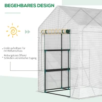 Outsunny szklarnia foliowa do której można wchodzić z 4 półkami szklarnia na pomidory cieplarnia skrzynia inspektowa z drzwiami na zamek błyskawiczny kolor biały stal tworzywo sztuczne PE 143 x 143 x 195 cm(m-5)