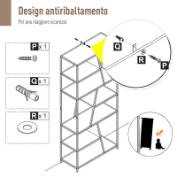 HOMCOM Scaffale Libreria da Parete in Stile Industriale con 9 Ripiani Asimmetrici in Legno e Metallo Nero 80x33x180cm(m-4)