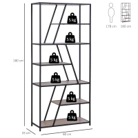 HOMCOM Scaffale Libreria da Parete in Stile Industriale con 9 Ripiani Asimmetrici in Legno e Metallo Nero 80x33x180cm(m-9)
