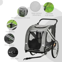 PawHut 2-In-1 Pet Bike Trailer Dog Stroller Pushchair with Universal Wheel Reflector Flag Grey(m-7)