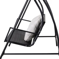 Outsunny Balansoar 3 Locuri din Ratan si Fier cu Perne si Paravan pentru soare, Negru(m-8)