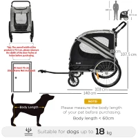 PawHut 2-In-1 Pet Bike Trailer Dog Stroller Pushchair with Universal Wheel Reflector Flag Grey(m-4)