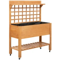 Outsunny 41.25"x15.75"x53.25" Wooden Planter Raised Elevated Garden Bed Planter Flower Herb Boxes for Vegetables Flower with Shelf and Wheels Solid Wood Outdoor/Indoor(m-1)