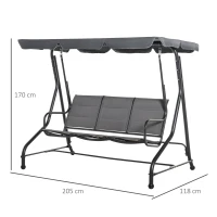 Outsunny 3-Seater Porch Swing Chair Outdoor Patio Bench for Deck with Adjustable Canopy, Padded Sling Fabric Seat(m-3)