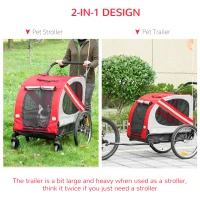PawHut 2-In-1 Dog Bike Trailer Pet Stroller with Universal Wheel Reflector Flag Red(m-5)