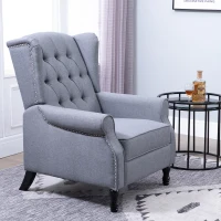 HOMCOM Reclining Wingback Armchair, with Footrest - Grey(m-2)