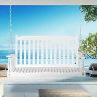 Outsunny 2 Seater Outdoor Porch Swing Chair Seat with Slat Design, Hanging Chains Wooden Hammock Bench for Garden Patio Yard,White(m-11)