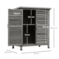 Outsunny Garden Shed Wooden Garden Storage Shed 2 Door Unit Solid Fir Wood Garage Tool Organisation Cabinet, 87L x 46.5W x 96.5Hcm, Grey(m-3)