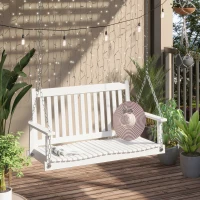 Outsunny 2 Seater Outdoor Porch Swing Chair Seat with Slat Design, Hanging Chains Wooden Hammock Bench for Garden Patio Yard,White(m-12)