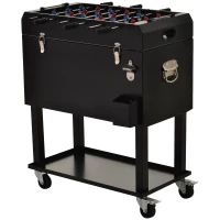 Outsunny 65L Patio Cooler Ice Chest with Foosball Table Top, Portable Poolside Party Bar Cold Drink Rolling Cart on Wheels with Tray Shelf(m-1)