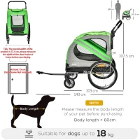 PawHut 2-In-1 Dog Bike Trailer Pet Stroller Pushchair with Universal Wheel Reflector Flag Green(m-4)