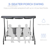 Outsunny 3-Seater Porch Swing Chair Outdoor Patio Bench for Deck with Adjustable Canopy, Padded Sling Fabric Seat(m-7)