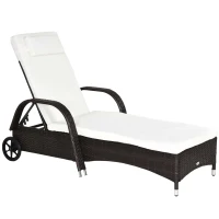 Outsunny Brown Rattan Sun Lounger w/ Adjustable Steel Frame,200Lx73Wx56-103H cm(m-1)