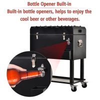 Outsunny 65L Patio Cooler Ice Chest with Foosball Table Top, Portable Poolside Party Bar Cold Drink Rolling Cart on Wheels with Tray Shelf(m-6)