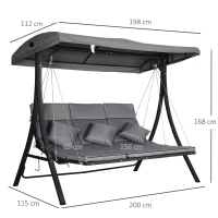 Outsunny Outdoor 3-person Metal Porch Swing Chair Chaise Lounge Bed Patio Garden Poolside(m-3)