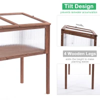 Outsunny 90x50x93cm Square Wooden Greenhouse for Plants Outdoor with Openable & Tilted Top Cover, Brown(m-6)