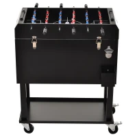 Outsunny 65L Patio Cooler Ice Chest with Foosball Table Top, Portable Poolside Party Bar Cold Drink Rolling Cart on Wheels with Tray Shelf(m-11)