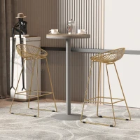 HOMCOM Set of 2 Bar Stools, Metal Wire Bar Chairs, Modern Iron High Stool for Kitchen, Pub Chair with Backrest, Footrest, Steel Frame, Gold(m-10)