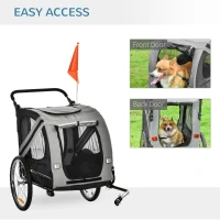 PawHut 2-In-1 Pet Bike Trailer Dog Stroller Pushchair with Universal Wheel Reflector Flag Grey(m-8)