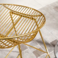 HOMCOM Set of 2 Bar Stools, Metal Wire Bar Chairs, Modern Iron High Stool for Kitchen, Pub Chair with Backrest, Footrest, Steel Frame, Gold(m-9)