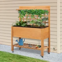 Outsunny 41.25"x15.75"x53.25" Wooden Planter Raised Elevated Garden Bed Planter Flower Herb Boxes for Vegetables Flower with Shelf and Wheels Solid Wood Outdoor/Indoor(m-10)