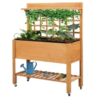 Outsunny 41.25"x15.75"x53.25" Wooden Planter Raised Elevated Garden Bed Planter Flower Herb Boxes for Vegetables Flower with Shelf and Wheels Solid Wood Outdoor/Indoor(m-11)
