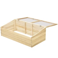 Outsunny 100 x 50 x 35/26cm Square Wooden Outdoor Greenhouse for Plants with Openable Cover , Nature Wood Color(m-7)