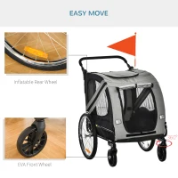 PawHut 2-In-1 Pet Bike Trailer Dog Stroller Pushchair with Universal Wheel Reflector Flag Grey(m-6)