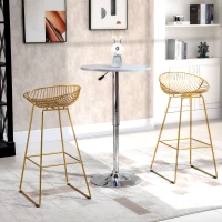 HOMCOM Set of 2 Bar Stools, Metal Wire Bar Chairs, Modern Iron High Stool for Kitchen, Pub Chair with Backrest, Footrest, Steel Frame, Gold(m-11)