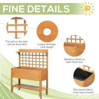 Outsunny 41.25"x15.75"x53.25" Wooden Planter Raised Elevated Garden Bed Planter Flower Herb Boxes for Vegetables Flower with Shelf and Wheels Solid Wood Outdoor/Indoor(m-5)