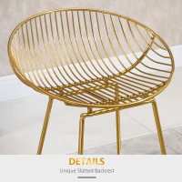 HOMCOM Set of 2 Bar Stools, Metal Wire Bar Chairs, Modern Iron High Stool for Kitchen, Pub Chair with Backrest, Footrest, Steel Frame, Gold(m-5)